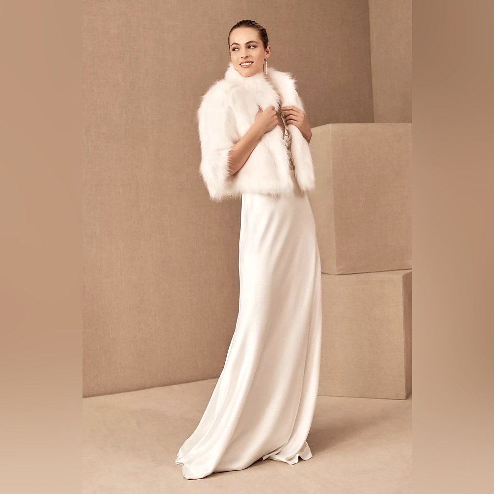Anthropologie / Unreal Fur Desire Cropped Half-Sleeve Faux Fur Jacket